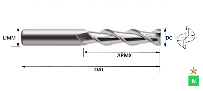 3.0mm 2 Flute 45 Degree Long Series ALU-XP Carbide Slot Drill